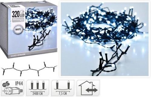 Vánoční světelný řetěz studená bílá 320 LED / 24 m