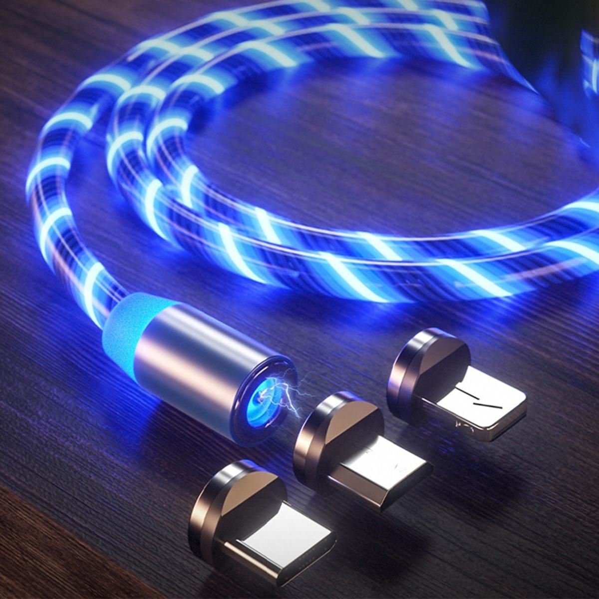 LED21 KK21S USB nabíjecí kabel s magnetickými konektory 3v1, s modrým LED podsvícením