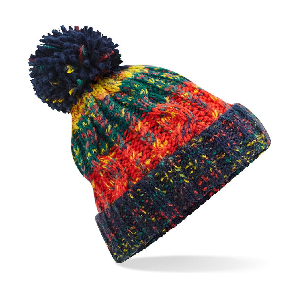 Čepice s bambulí Beechfield Corkscrew Beanie - zelená-červená