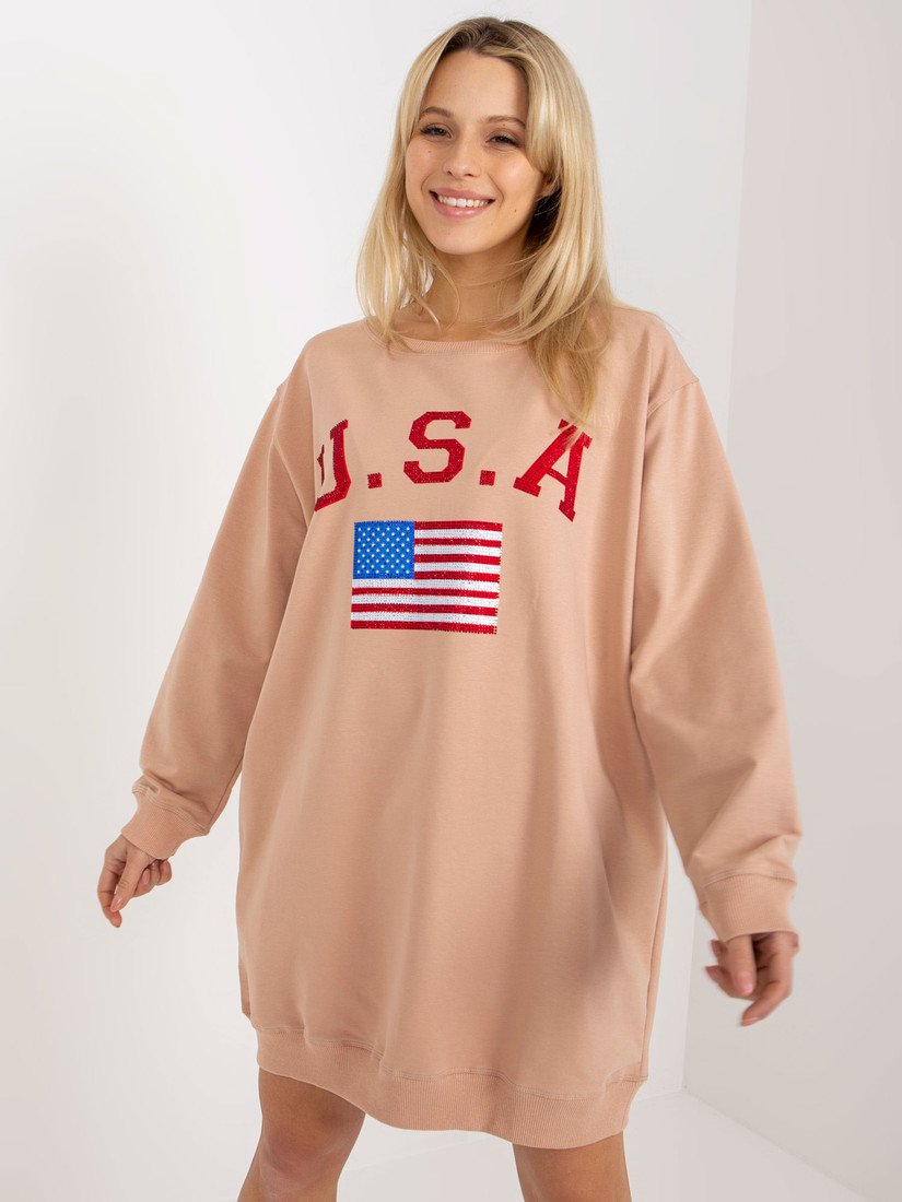 BÉŽOVÉ MIKINOVÉ ŠATY USA VI-BL-3192.23P-BEIGE Velikost: ONE SIZE