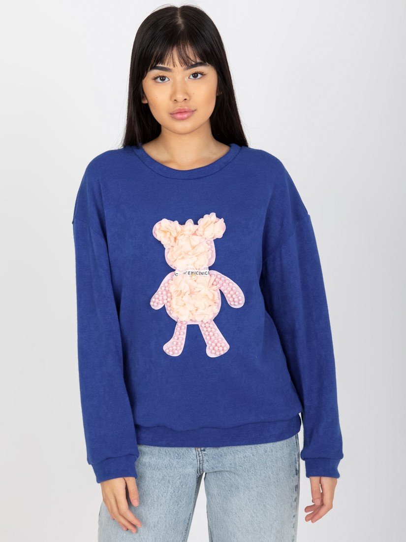 TMAVĚ MODRÝ SVETR S MEDVÍDKEM LK-BZ-509067.15-DARK BLUE Velikost: ONE SIZE