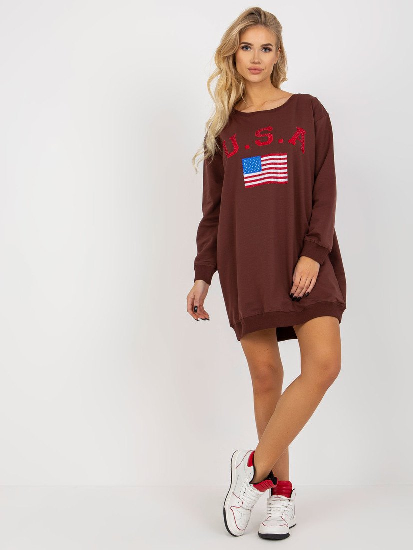 TMAVĚ HNĚDÉ MIKINOVÉ ŠATY USA VI-BL-3192.23P-DARK BROWN Velikost: ONE SIZE