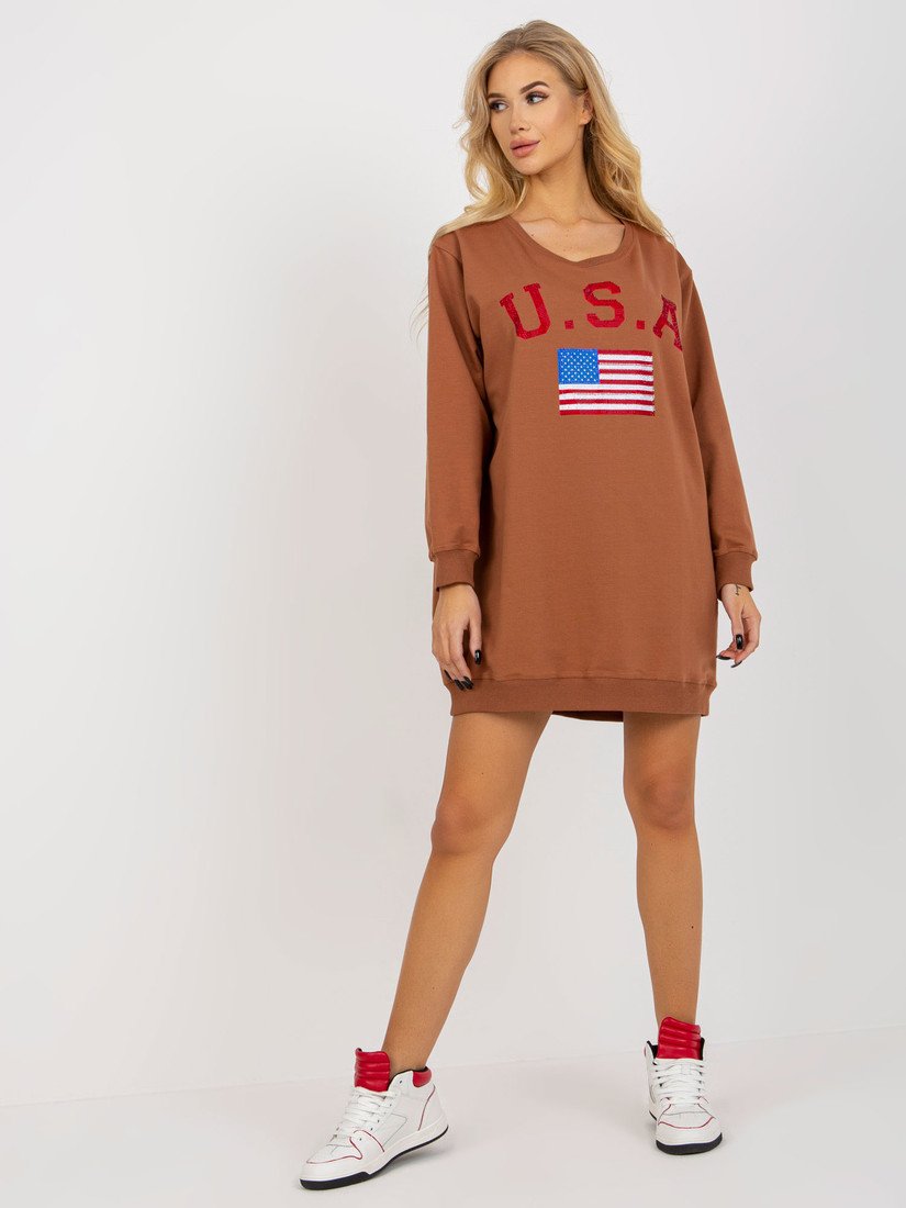 SVĚTLE HNĚDÉ MIKINOVÉ ŠATY USA VI-BL-3192.23P-LIGHT BROWN Velikost: ONE SIZE