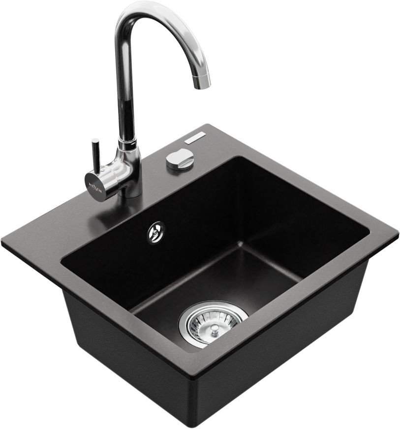 MEXEN/S Milo granitový dřez 1-miska včetně baterie Telma, černá 6505-77-670200-00