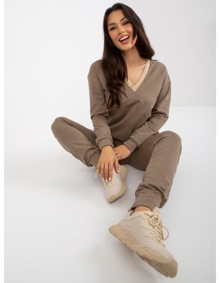 Dámský komplet s výstřihem do V KASEY tmavě béžový