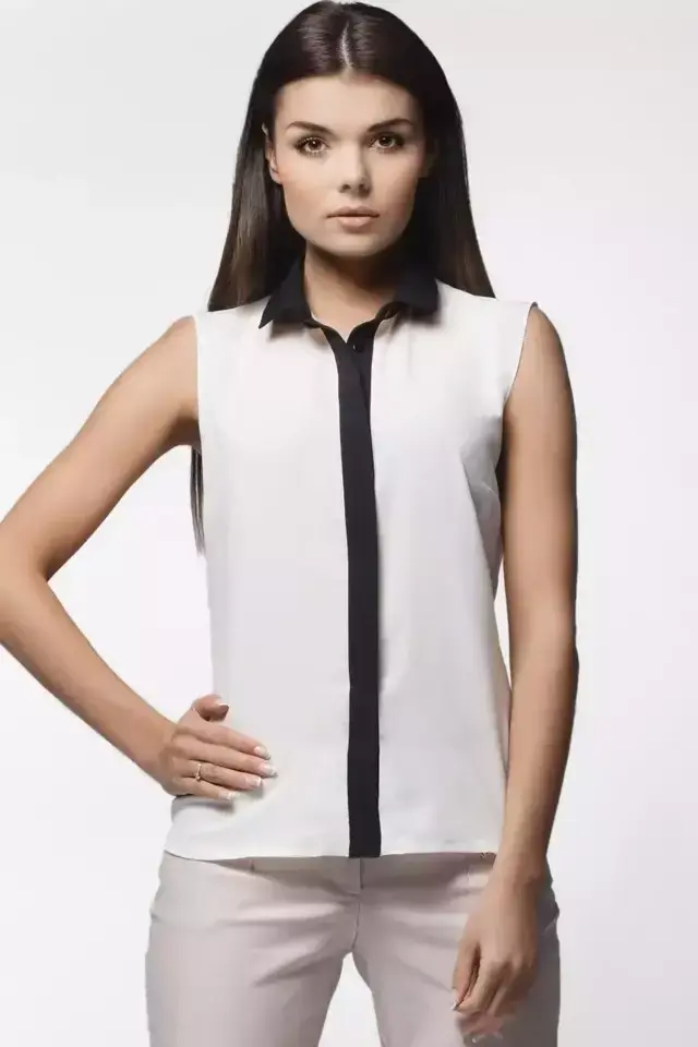 Dámská košile bez rukávů  A23 - Awama - L - černá s bílou