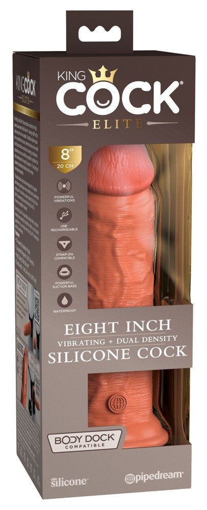 King Cock Elite 8 - self-adhesive, lifelike vibrator (20cm) - dark natural