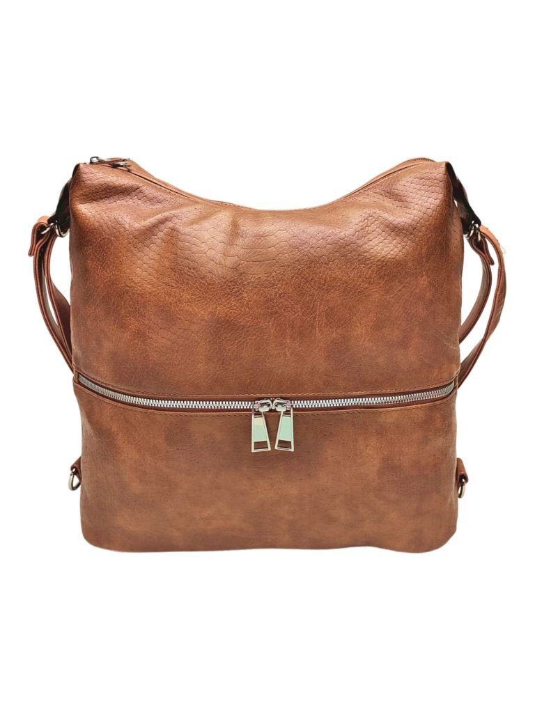 Moderní středně hnědý kabelko-batoh z eko kůže