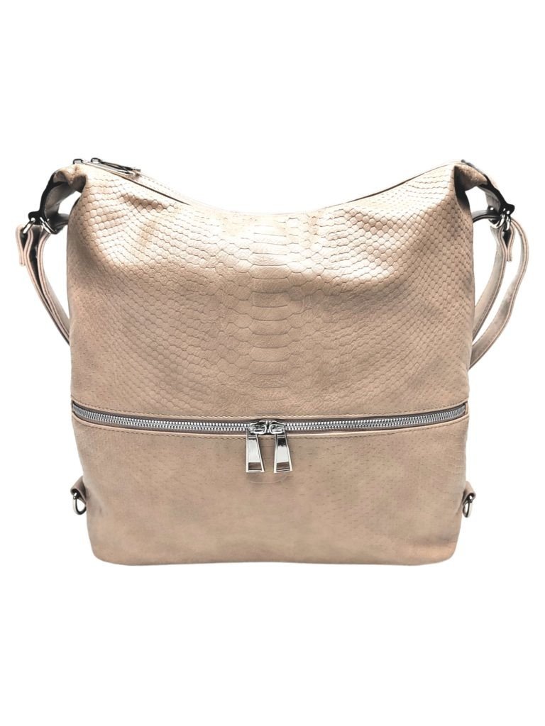 Moderní světle hnědý kabelko-batoh z eko kůže