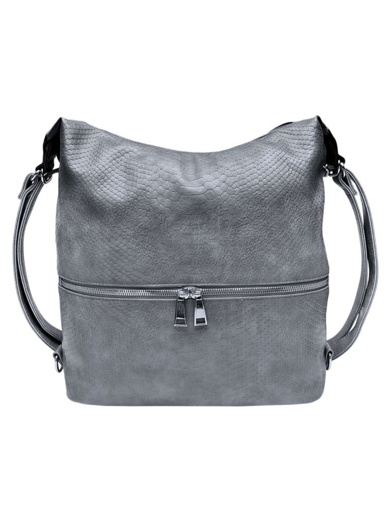 Moderní středně šedý kabelko-batoh z eko kůže