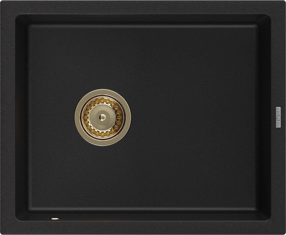 MEXEN/S Pedro granitový dřez 1-miska 560 x 460 mm, černá, sifon zlatá 6508561000-77-G