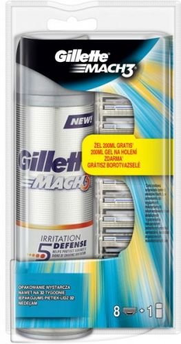 Gillette Mach3 hlavice k holícímu strojku 8 ks + Sensitive gel na holení 200 ml