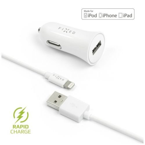 FIXED 1x USB, 2,4A + Lightning kabel bílý