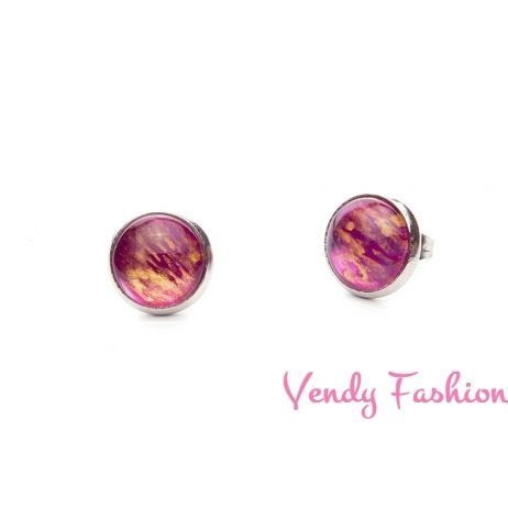Náušnice fuchsiové se zlatým metalickým efektem ocelové 12mm