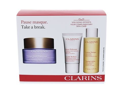 Clarins Extra Firming dárková kazeta proti vráskám pro ženy pleťová maska Extra-Firming Mask 75 ml + čisticí voda Toning Lotion 50 ml + peelingový krém Gentle Refiner 15 ml