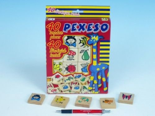 Pexeso společenská hra dřevo 40ks v krabici 17x25x2cm