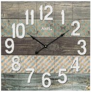 Nástěnné hodiny designové čtvercové dřevěné ams 9570 tyrkys