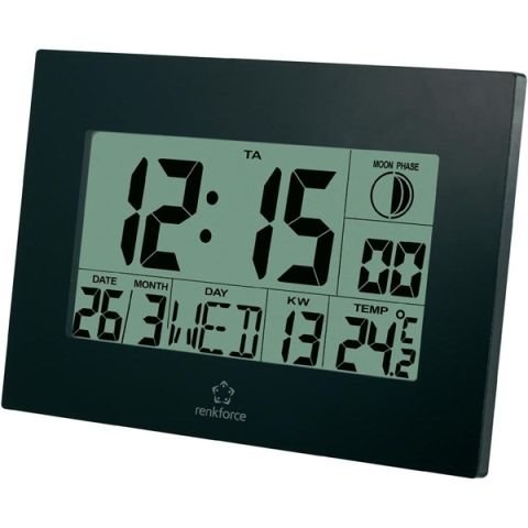 Digitální nástěnné DCF hodiny Renkforce E0311R, 28 x 230 x 163 mm, černá