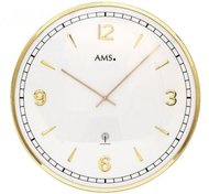 Nástěnné hodiny kulaté velké kovové ams 5609, rádiem řízené zlatá metalická