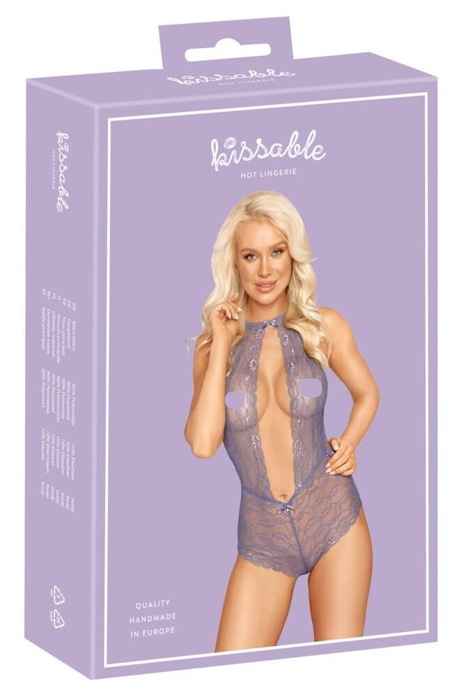 Kissable - strappy, lace bodysuit (purple)