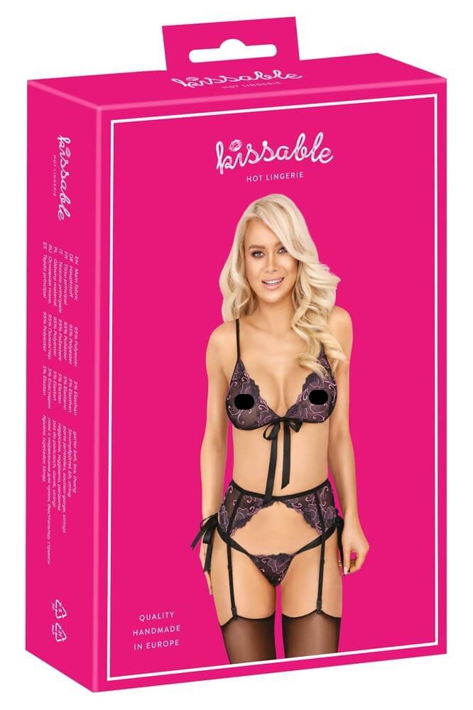 Kissable - pink embroidered bra set (black)