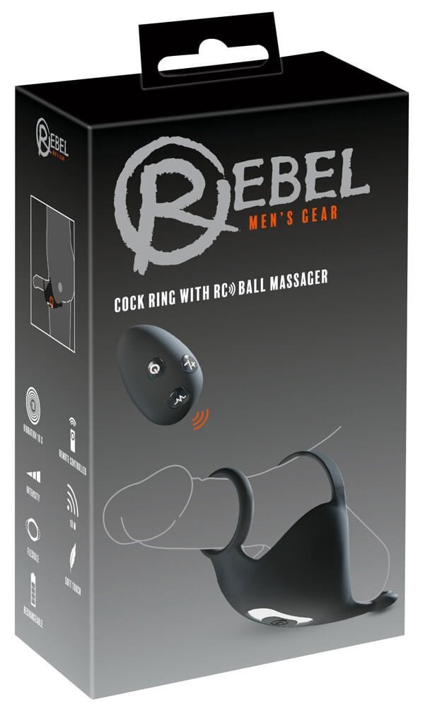 Rebel - battery-operated, testicle massaging penis ring (black)