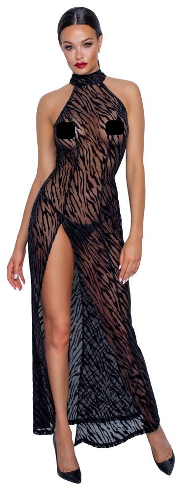 Noir - Tiger Stripe Slit Long Dress (Black)