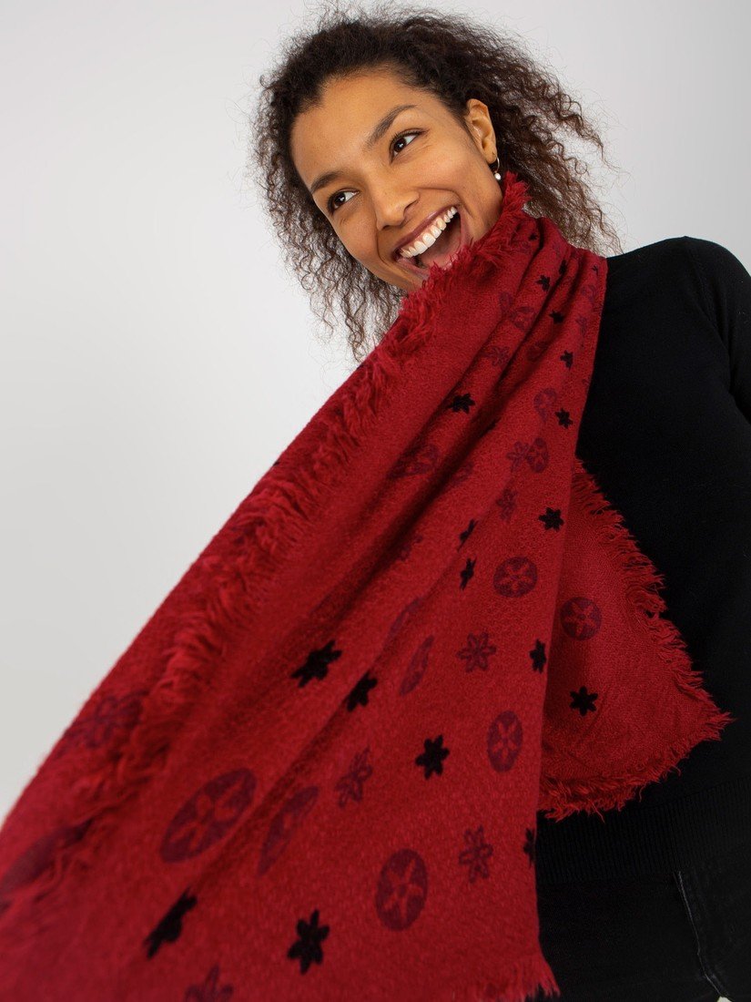 Women's red scarf with a print