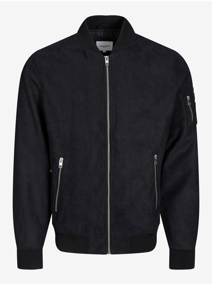 Černý pánský bomber v semišové úpravě Jack & Jones Rocky - Pánské