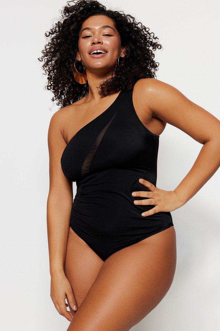 Trendyol Curve Plus Size Swimsuit - Black - Plain