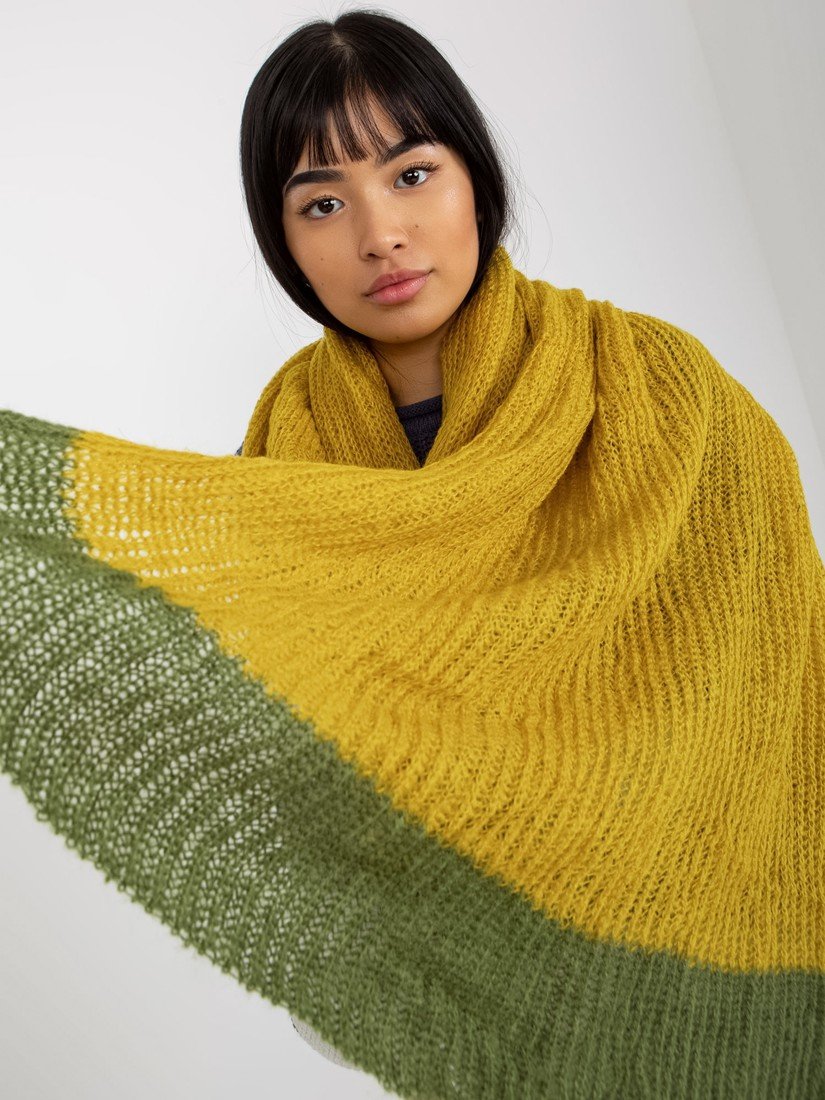 Yellow and green two-color women's knitted scarf