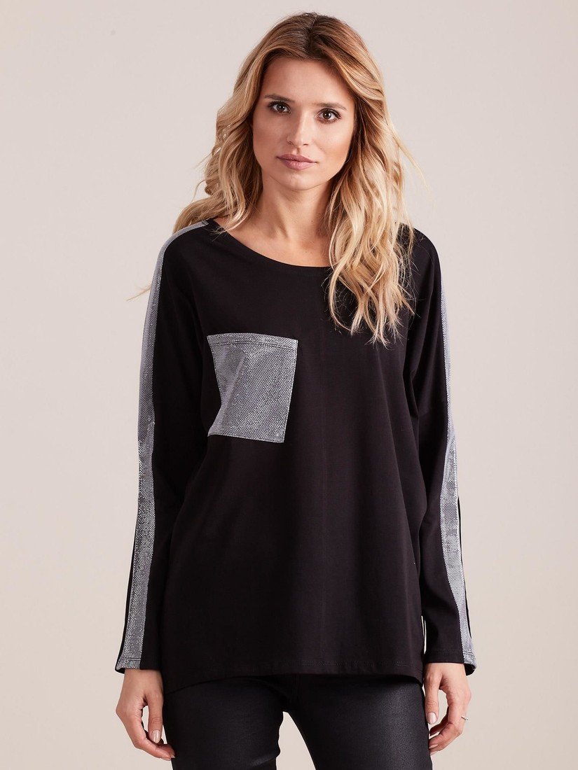 Black oversize blouse with silver inserts