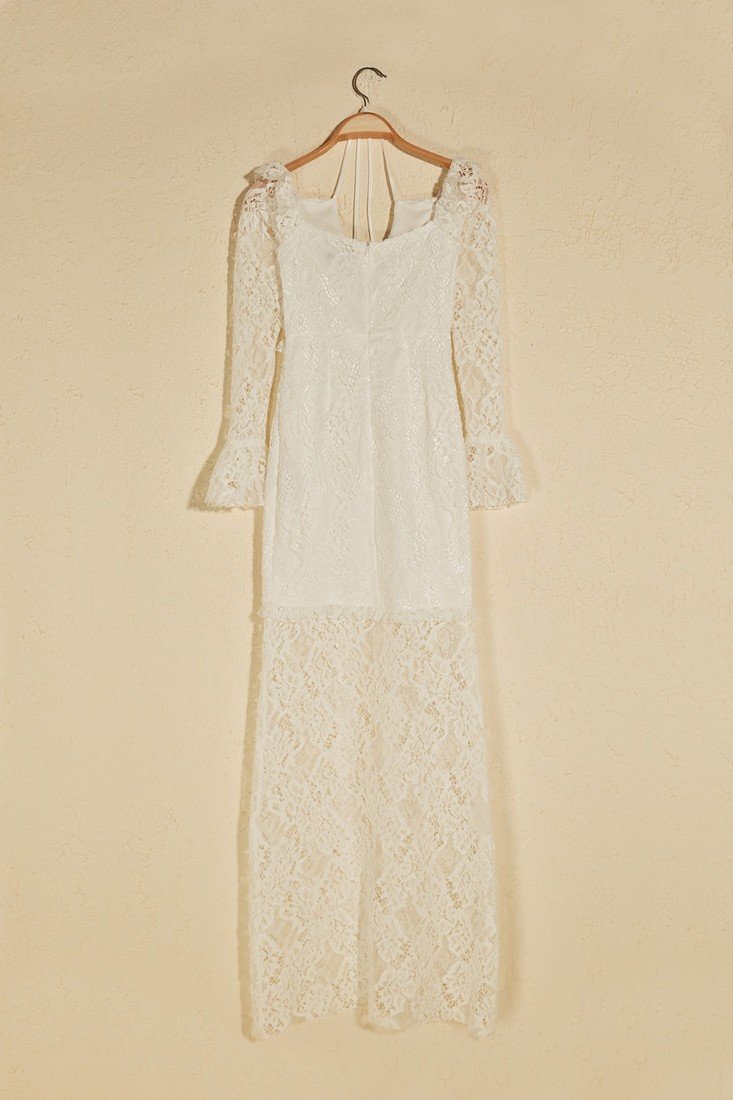 Trendyol Ekru Drape Detailed Lace Evening Dress