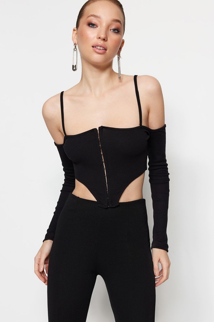 Trendyol Black Sleeve Detailed Camisole Blouse