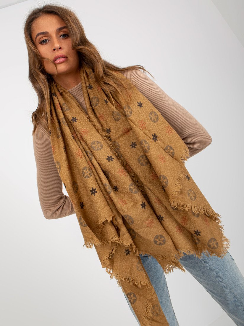 Women's dark beige scarf with a print