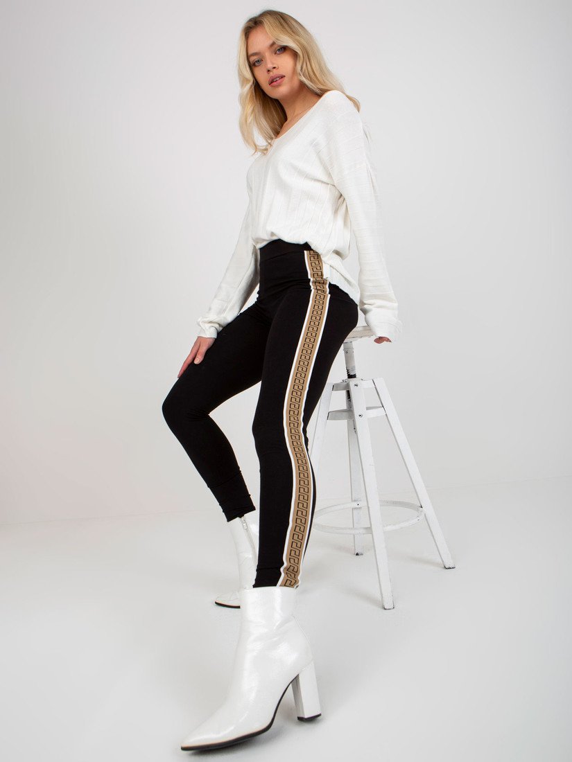 Black and beige plain leggings with stripes