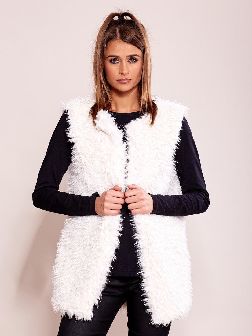 Ecru waistcoat made of ecological fur