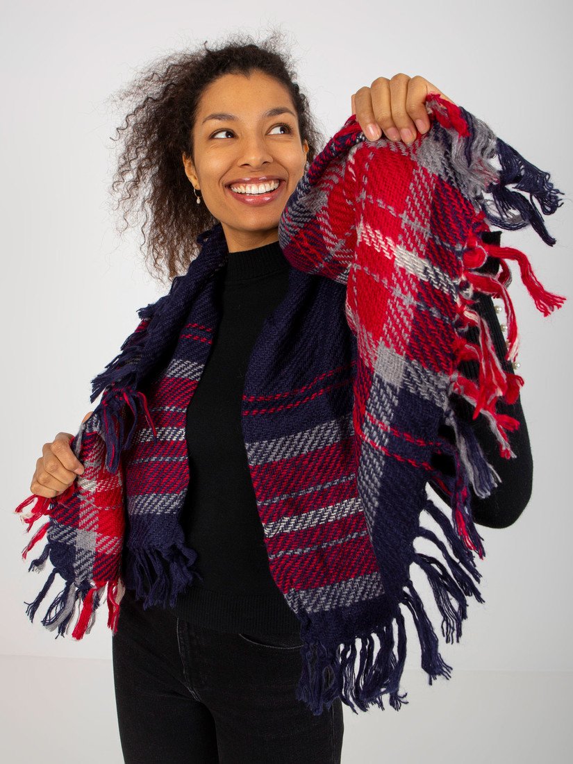 Women's navy blue checkered winter scarf