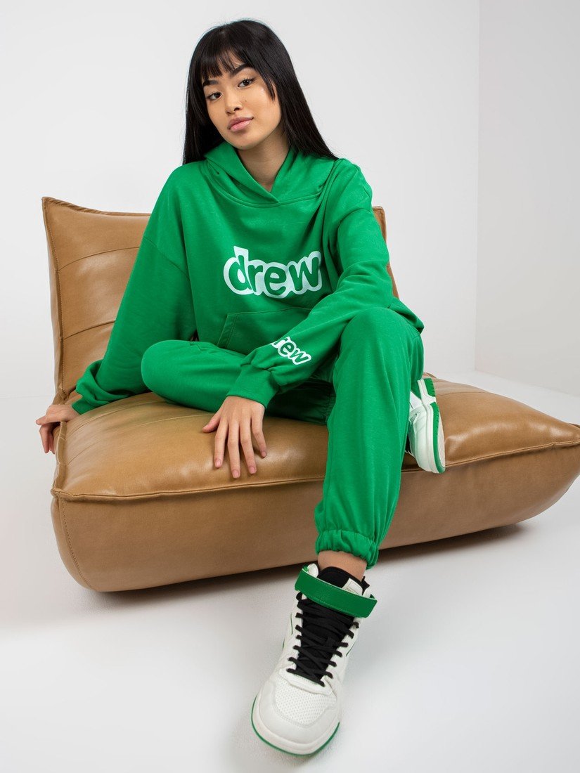Green women's tracksuit set with a hoodie
