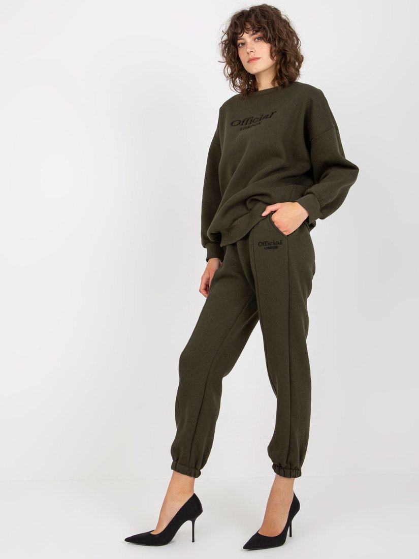 Khaki two-piece tracksuit set with inscriptions