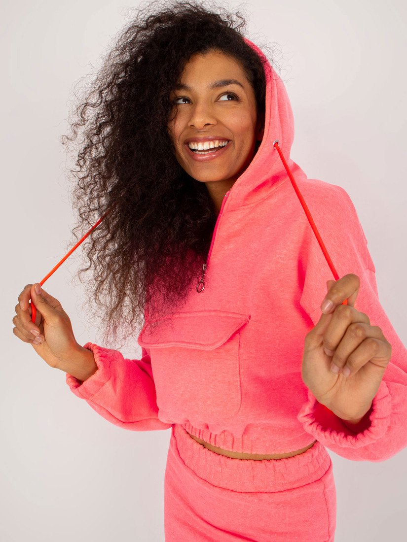 Fluo pink basic tracksuit set with Emilie short sweatshirt