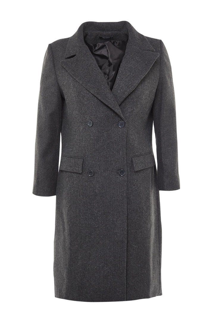 Trendyol Curve Black Pocket Flap Cachet Coat