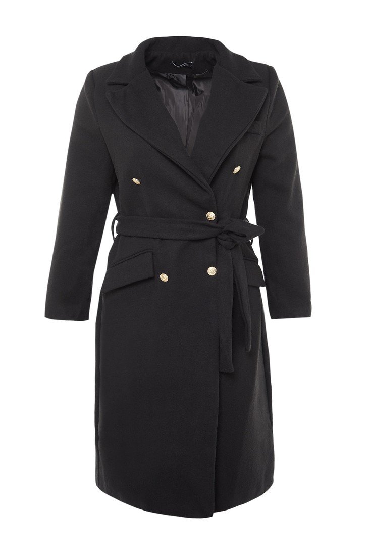 Trendyol Curve Black Belted Button Closure Cachet Coat