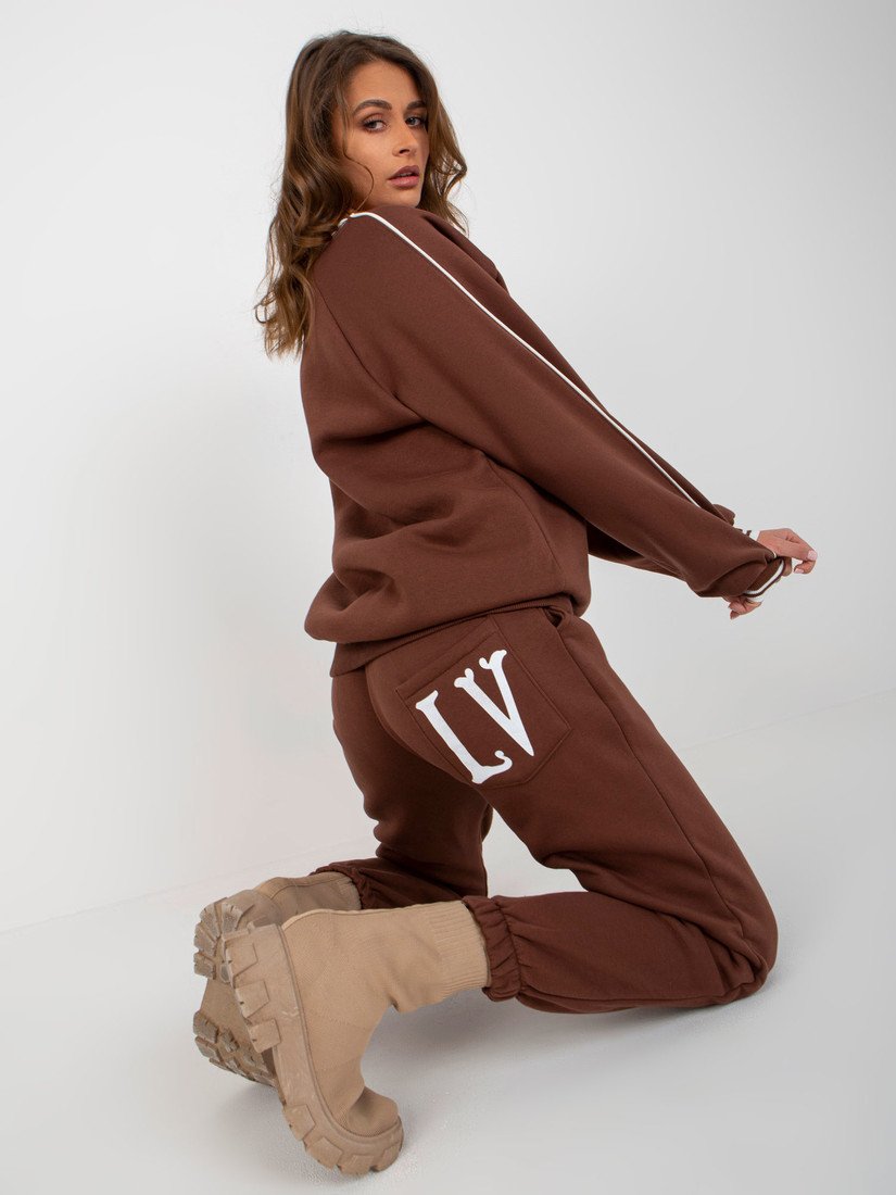 Dark brown oversize tracksuit set with a print