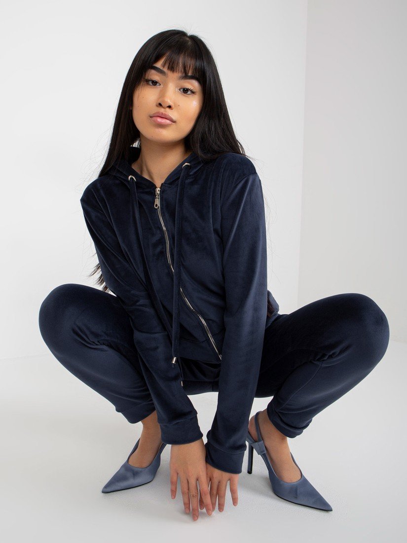 Women's navy blue velor set with a hoodie