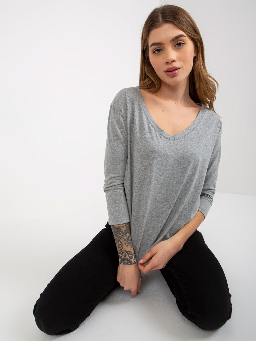 Basic gray melange V-neck blouse