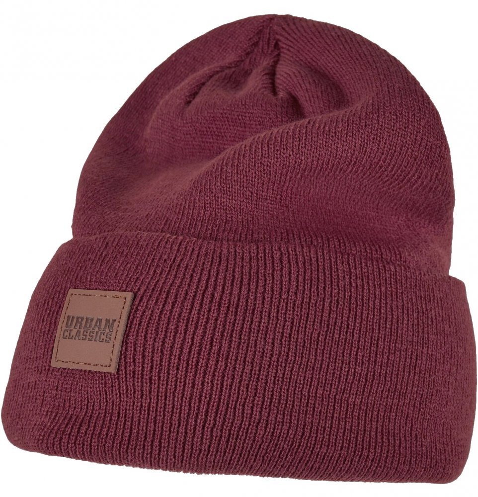 Čepice Urban Classics Leatherpatch Long Beanie - burgundy