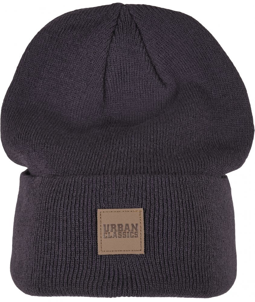 Čepice Urban Classics Leatherpatch Long Beanie - plum