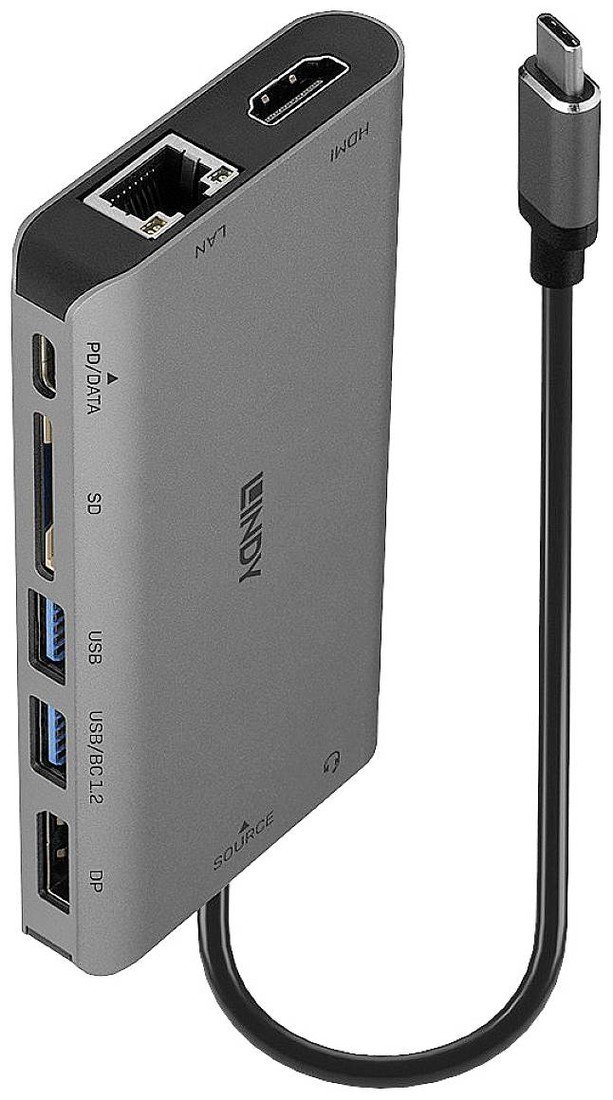 LINDY 43323 USB-C(TM) mini dokovací stanice Vhodné pro značky (dokovací stanice pro notebook): univerzální  integrovaná čtečka karet, napájení USB-C