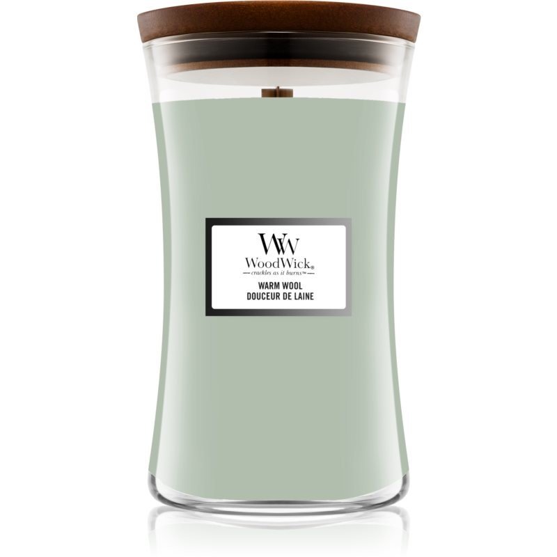 Woodwick Warm Wool vonná svíčka s dřevěným knotem 610 g